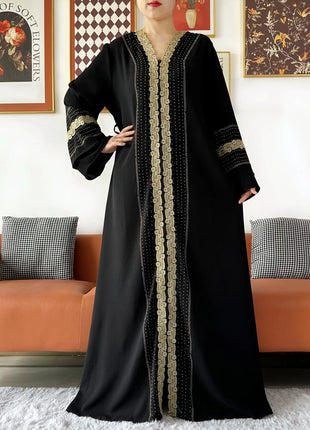 Newest Women Party Dress Chiffon Lace Open Abaya with Zipper Muslim Women Abaya Islamic Clothing Cardigan Muslim Loose Dress