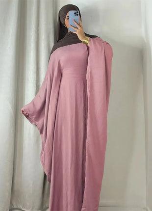 Ramadan Eid Soft Crepe Khimar Batwing Abaya Dubai Islam Muslim Modest African Dresses For Women Kaftan Kebaya Robe Femme Musulma