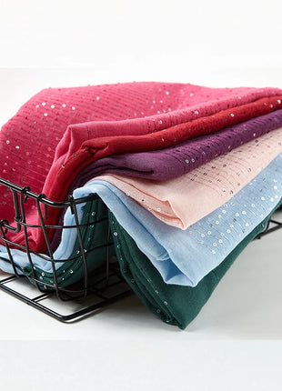 Cotton Linen Hijabs Scarf Turban Hijab Comfort Wearing Soft Paillette Shawls Fringed Muslim Fashion Women Scarves Hijab Ramadan