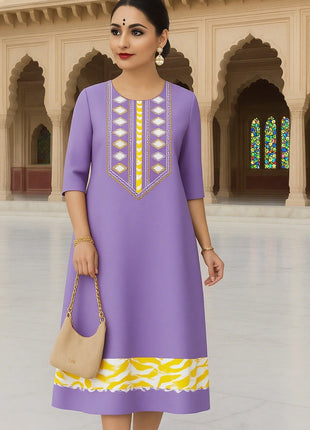 Muslim 2026 Women's Kurtta Fashionable And Elegant Straight Tube Casual Slit hem Pattern Women Dress Turkish Abaya