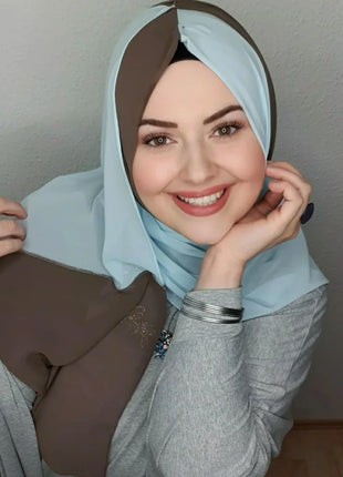 Islamic Scarf Women Luxury Blue Chiffon Hijab Abaya Hijabs For Woman Abayas Jersey Muslim Dress Turbans Head Instant Head Wrap