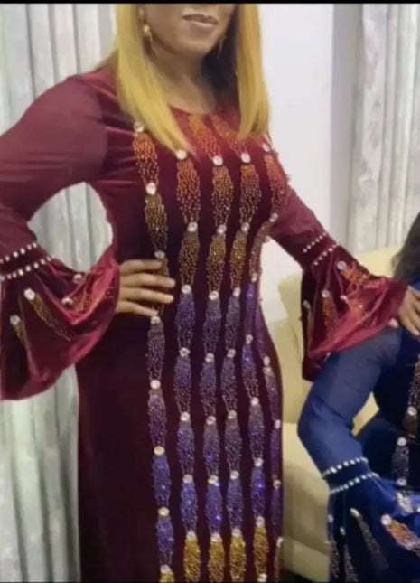 African Party Dresses For Women 2025 Elegant Beading Sequins Velvet Maxi Dress African Clothes Robe Africaine Femme High Quality