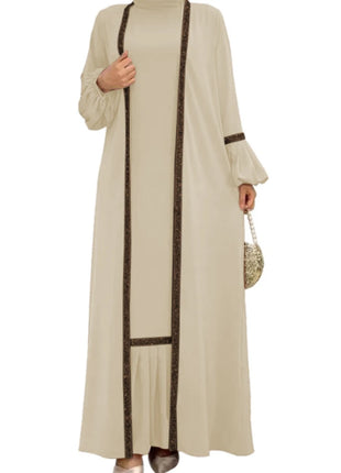 Muslim Women Hijab Dress 2 Piece Set Eid Lantern Sleeve Maxi Long Dress Islamic Clothing Caftan Kimono Big Swing Abaya Dresses