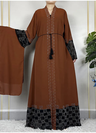 2024 For Women Elegant Dresses Dubai Party Outfits Long Sleeved Chiffon Dashiki Muslim Women Robe Open African Abaya Clothing