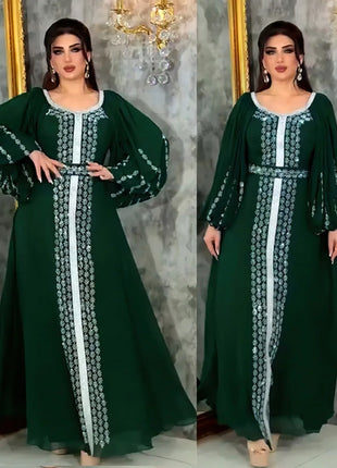 Abaya Muslim Women Party Dresses Chiffon Sequins Jalabiya Ramadan Eid Morocco Islam Sashes Vestidos Arab Long Robe Dubai Kaftan