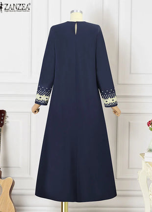 ZANZEA IsIamic Long Vestidos Robe Muslim Hijab Dresses Long Sleeve Maxi Sundress Abayas For Women Elegant Floral Printed Dress