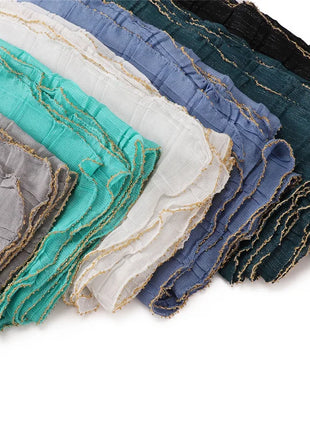 13 Color 80*180cm New Simple Silver Wire Wrinkle Plaid Solid Color Chain Gold Border Scarf Muslim Women Hijab Wrap Ramadan Islam