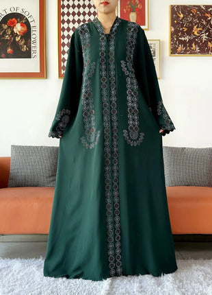 2025 Women Elegant Party Dress Chiffon Open Zipper Loose Abaya Muslim Women Dress Islamic Clothing Cardigan Abaya Muslim Dress