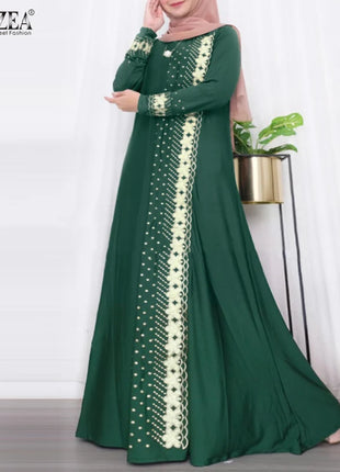 ZANZEA IsIamic Long Vestidos Robe Muslim Hijab Dresses Long Sleeve Maxi Sundress Abayas For Women Elegant Floral Printed Dress