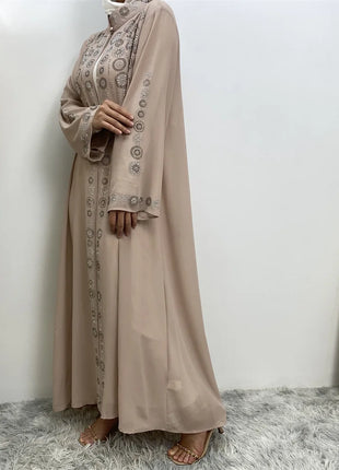 Diamond for Muslim Women Chiffon Open Cardigan Abaya Kimono Maxi Dress Turkey Dubai Arab Kaftan Eid Party Morocco Gowns Jalabiya