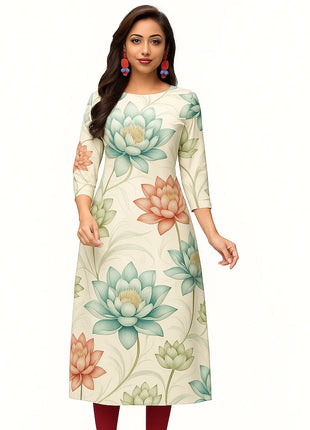 Muslim Women Kurt Casual Dress Slit hem Straight Casual Ethnic Turkish Abaya Mandarin Flowers Regular Size 3D Design Suitable