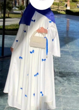 Women Dress Muslim Abaya for Eid Arab Bow Flare Sleeve Long Robe Jalabiya Ramadan Dubai Abayas Kaftan Vestidos Morocco Dresses
