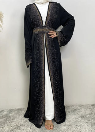 Hot Selling Ramadan Rhinestone Cardigan Islamic Dresses With Pockets Kebaya Muslim Kimono Abaya Dubai Modest Clothing Women EID