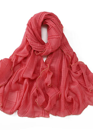 13 Color 80*180cm New Simple Silver Wire Wrinkle Plaid Solid Color Chain Gold Border Scarf Muslim Women Hijab Wrap Ramadan Islam