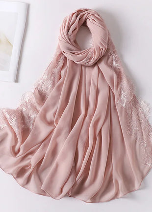 Chiffon Hijab Turban For Muslim Womens Headscarf Lace Shawls Scarf Headwraps Veil Islamic Headband Ramadan