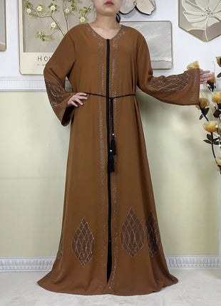 2024 Muslim Abaya For Women Long Sleeved Chiffon Diamonds Loose Fit Femme Robe Islam Maxi Dubai Fashion Party Dresses With Scarf