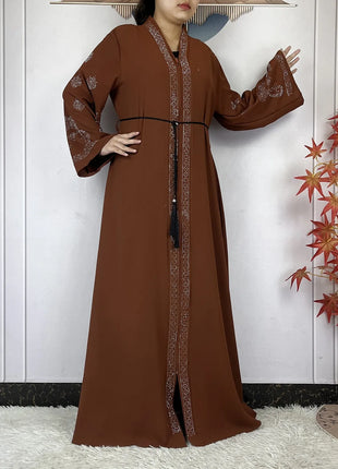 New Dubai Style Women Elegant Dress Long Sleeves Open Abaya Muslim Women Dress Islamic Clothing Casual Abaya Women Muslim Dress