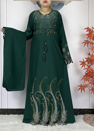 2024 New Muslim Chiffon Abayas For Women Robe Caftan Dubai Islam Clothing African Abaya Long Sleeved Fashion Dress With Turban