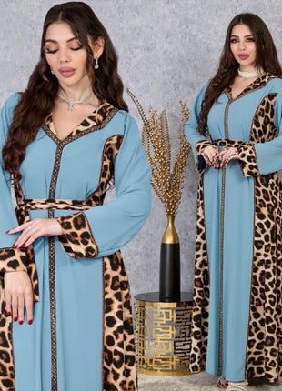 Muslim Abaya Dress Women Dubai Dresses Jalabiya Leopard Print Vestidos Modest Robe Morocco Arab Abayas Kaftan Islam Ramadan