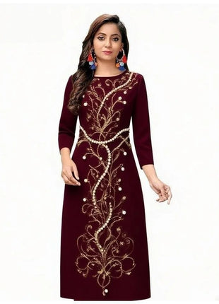 Muslim Women Kurtta Casual Dress Middle Eastern Straight Casual Ethnic Slit hem Mandarin National Style Caftan Marocain Femme