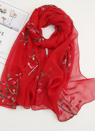 Women Muslim Chiffon Hijab Thin Floral Shawls Wraps Embroidered Scarf Plain Scarves for Woman Muslim Headscarf Islam Turban Veil