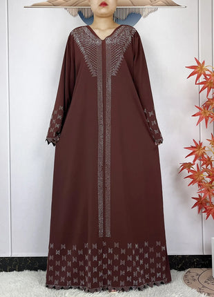 New Muslim Fashion Women Dress Chiffon Diamond Long Sleeves Casual Clothing African Abaya Women Robe Dubai Turkey Islamic Robe