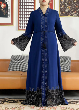 Latest Women Elegant Dresses Dubai Party Outfits Long Sleeve Chiffon Dashiki Muslim Women Robe Open African Abaya Clothing