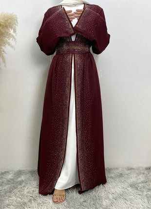 Hot Selling Ramadan Rhinestone Cardigan Islamic Dresses With Pockets Kebaya Muslim Kimono Abaya Dubai Modest Clothing Women EID
