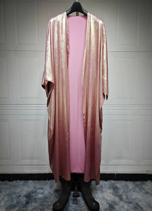 Shiny Satin Open Kimono Abaya 2025 Ramadan Dubai Luxury Muslim Kaftan Dress for Women Islam Clothing Robe Femme Musulmane