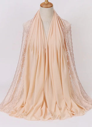 Women Hijabs Muslim Scarf Summer New Pearl Chiffon Lace Solid Color Lady Head Scarf Malaysia Tourism Shawl Turban Wrap Wholesale