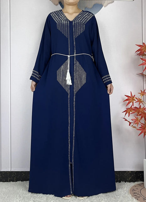 2024 Muslim Abaya For Women Long Sleeved Chiffon Diamonds Loose Fit Femme Robe Islam Maxi Dubai Fashion Party Dresses With Scarf