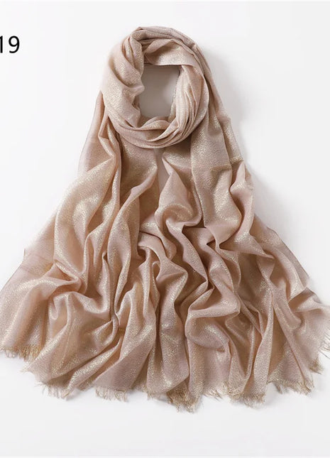 2025 Abaya Women Veil Gold Solid Color Muslim Head Scarf Shawls and Wraps Glitter Pashmina Bandana Female Foulard Hijab