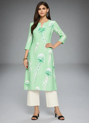 Muslim Dress Kurtta Women Fashionable And Elegant National Style Straight Tube Casual Round Neck Colorful Elephant Pattern Dress