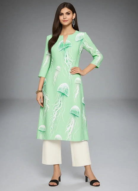 Muslim Dress Kurtta Women Fashionable And Elegant National Style Straight Tube Casual Round Neck Colorful Elephant Pattern Dress
