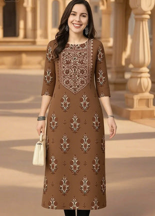 Muslim Women's Kurt Fashionable And Elegant Flowers Straight Tube Casual Comfortable Dress 2026 Abito Donna Musulmana Slit hem