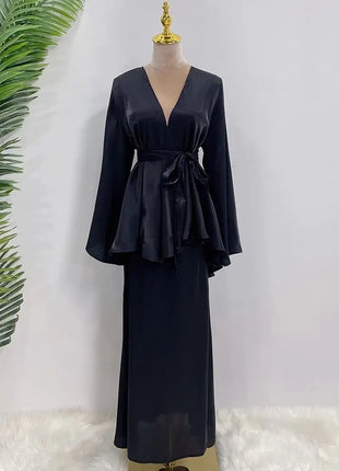 Ramadan Satin Abaya Dubai Turkey Islam Muslim Modest Dress Sets Prayer Clothes For Women Kaftan Robe Femme Musulmane