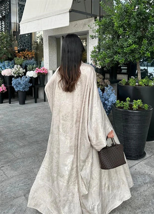 Shiny Satin Open Kimono Abaya 2025 Ramadan Dubai Luxury Muslim Kaftan Dress for Women Islam Clothing Robe Femme Musulmane