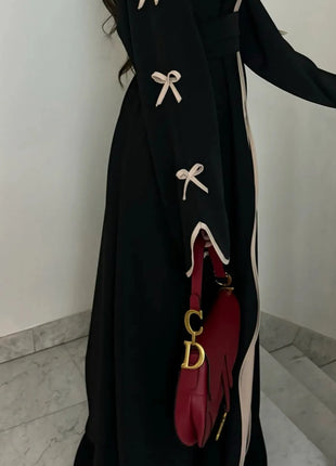 Eid Bow Abaya Women Cardigan Dress Muslim Party Caftan Robe Jalabiya Morocco Dubai Kaftan Islam Vestidos Largos Ramadan 2025