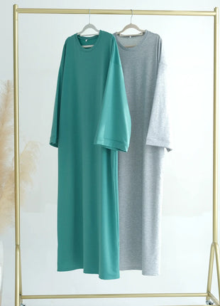 2024 New Modest Dress Solid Color Inner Dresses Muslim Women Dubai Abaya Eid Ramadan Islam Clothing Turkey Arabic Robe