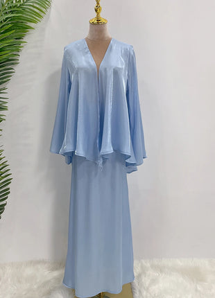 Ramadan Satin Abaya Dubai Turkey Islam Muslim Modest Dress Sets Prayer Clothes For Women Kaftan Robe Femme Musulmane