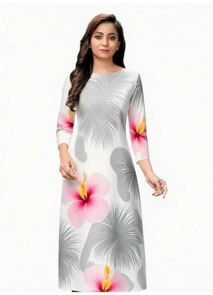 National style Kurt Women's Fashion Comfortable Slit hem Straight Casual Ethnic Flowers Pattern Robe Musulman Femme