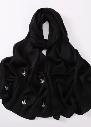 New Bubble Chiffon Hijab Scarf Handmade Flower Beaded Anchor Satin Silk Scarf  Hijabs for Women Turban Femme Ramadan Islamic