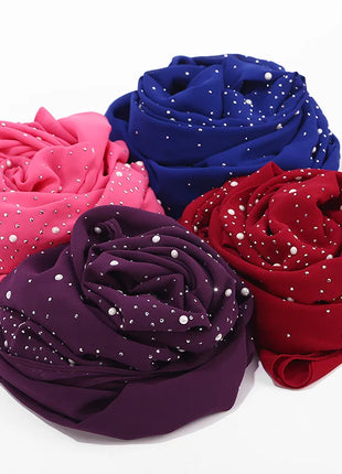 Rhinestone Chiffion Hjab Plain Scarf Tudung Bawal Headscarf Islamic Crystal Hjab Shawls and Wraps Women Muslim Foulard