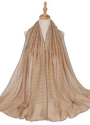 New Designs Cotton Linen hajib Scarf Stripe Islamic Ladies Head Scarf Headwear Lace Malaysian Women's Scarves Ramadan Turban