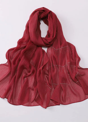 Luxury Rhinestone Chiffon Hijabs Woman Muslim Scarf Shawls Solid Lady Party Shawl Wraps Islamic Turban Female Headscarf Ramadan
