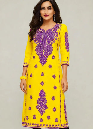 Muslim Kurt Flowers Women's Fashion Comfortable National style Straight Casual Ethnic Vestidos Slit hem Abito Donna