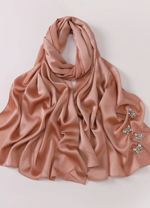 New Bubble Chiffon Hijab Scarf Handmade Flower Beaded Anchor Satin Silk Scarf  Hijabs for Women Turban Femme Ramadan Islamic