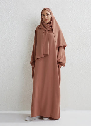 Muslim Abaya Prayer Dress One-piece Hooded Smocking Sleeve Islamic Clothing Women Jilbab Dubai Saudi Black Robe Turkish Modesty