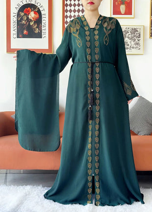 2024 Women Elegant Party Dress Chiffon Open Abaya Muslim Women Dress Islamic Clothing Cardigan Abaya Women Muslim Dress