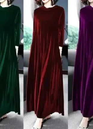 Elegant Long Sleeve Velvet Dress Autumn Spring New Style Puffy Collar Slimming Tummy Covering Mid-Length Gown Princess Sleeve